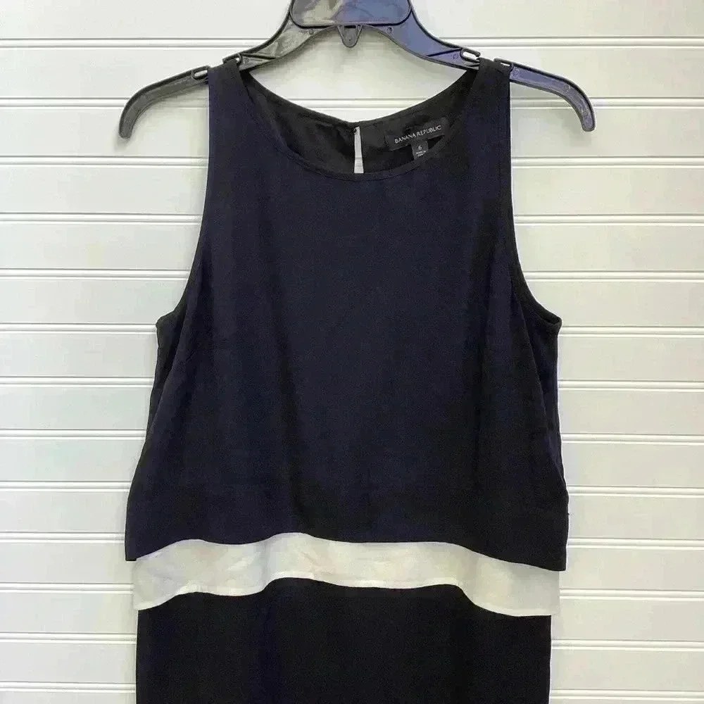 Banana Republic Black White Color Block Combo Style Shift Dress 6